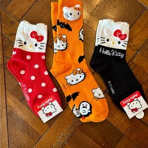 Hello Kitty Kids Socks Trio - Red, Orange, Black